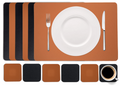 Cookinglife 6 Placemats + 6 Onderzetters - Dubbelzijdig - Afwasbaar - Zwart / Cognac