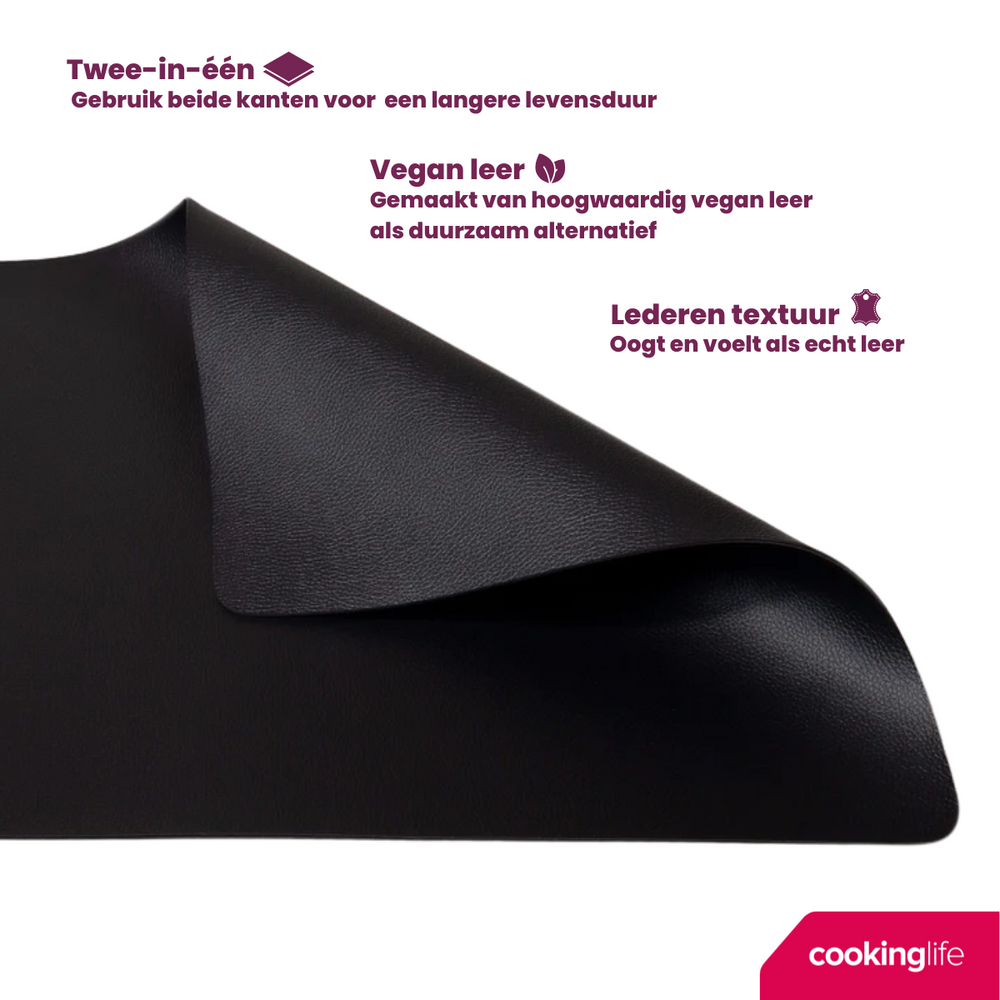 Cookinglife Placemats - Afwasbaar - Zwart - 46 x 33 cm - 6 stuks