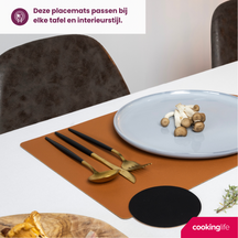 Cookinglife Placemats - Dubbelzijdig - Afwasbaar - Cognac / Zwart 46 x 33 cm - 6 Stuks