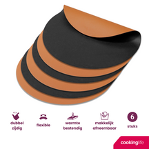 Cookinglife Placemats - Dubbelzijdig - Afwasbaar - Cognac / Zwart ø 38 cm - 6 Stuks