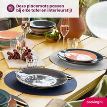 Cookinglife Placemats - Dubbelzijdig - Afwasbaar - Grijs / Blauw ø 38 cm - 6 Stuks