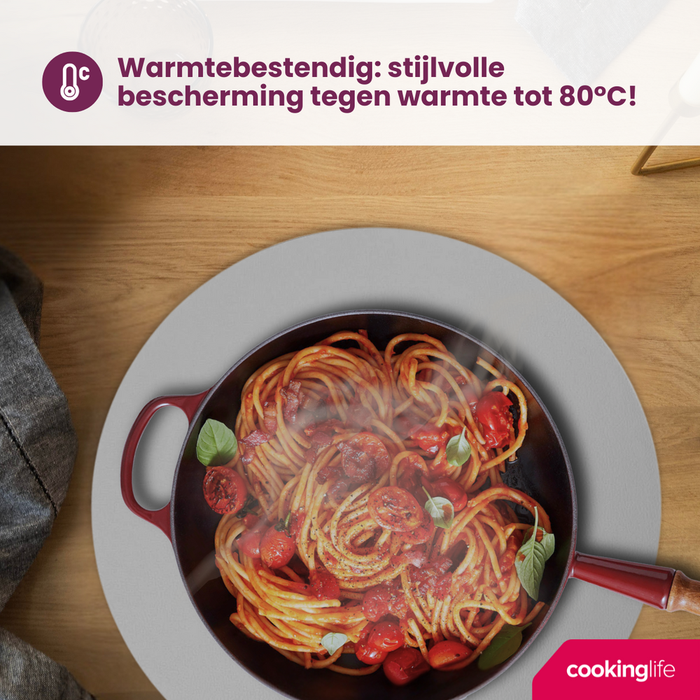 Cookinglife Placemats - Dubbelzijdig - Afwasbaar - Grijs / Blauw ø 38 cm - 6 Stuks