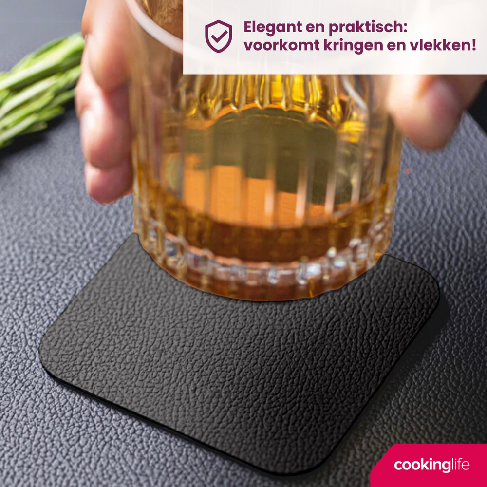 Cookinglife 6 Placemats + 6 Onderzetters - Afwasbaar - Zwart