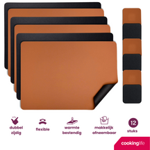 Cookinglife 6 Placemats + 6 Onderzetters - Dubbelzijdig - Afwasbaar - Zwart / Cognac