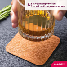 Cookinglife 6 Placemats + 6 Onderzetters - Dubbelzijdig - Afwasbaar - Zwart / Cognac