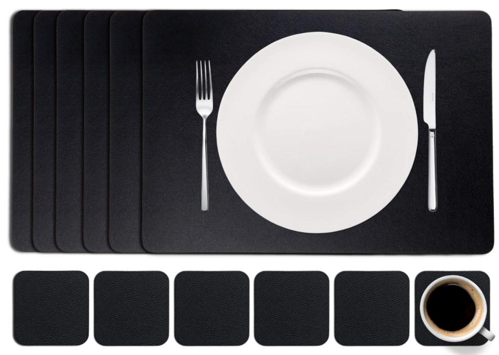 Cookinglife 6 Placemats + 6 Onderzetters - Afwasbaar - Zwart