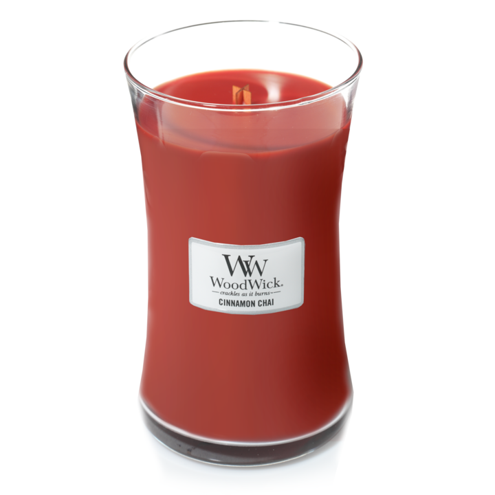 WoodWick Geurkaars Large Cinnamon Chai - 18 cm / ø 10 cm - Geurkaars in Glas - Houten Lont