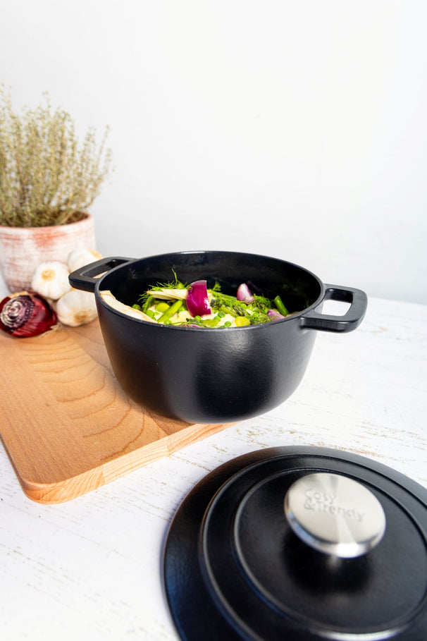 Cosy & Trendy Braadpan met deksel Fontestic Gietijzer Black ø 20 cm / 2.7 Liter - geëmailleerde anti-aanbaklaag