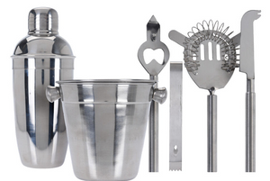 Cookinglife Barset RVS 6-Delig - Cocktailshaker, Ijsemmer, Zeef, Flesopener, Tang en Mes