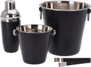 Cookinglife Barset Zwart 4-Delig - Cocktailshaker, Champagnekoeler, Ijsemmer en Tang