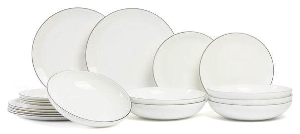 ASA Selection Serviesset A Table Ligne Noire 18-delig / 6 personen - 6 dinerborden, 6 ontbijtborden en 6 pastaborden