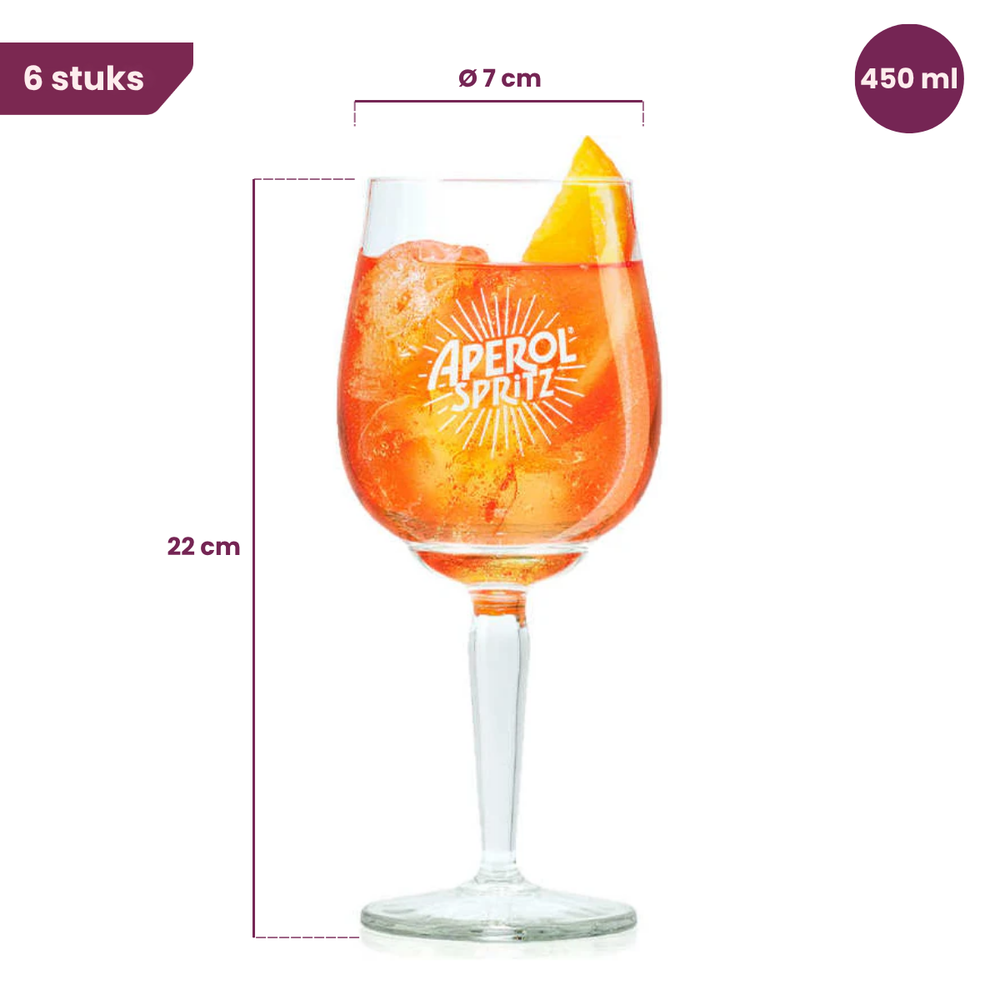 Aperol Spritz Glazen - 450 ml - Officieel Glas - 6 stuks