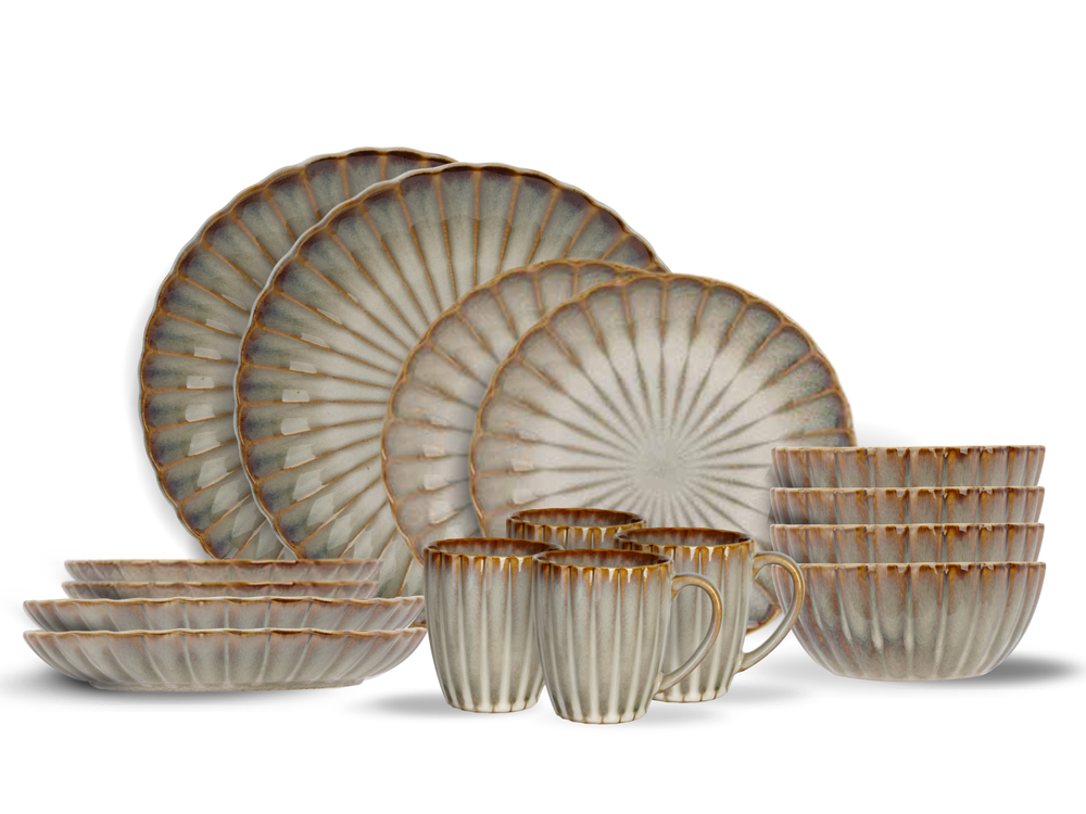 Cosy & Trendy Serviesset Astera Pearl 16-delig / 4 personen - 4 dinerborden, 4 ontbijtborden, 4 kommen en 4 mokken