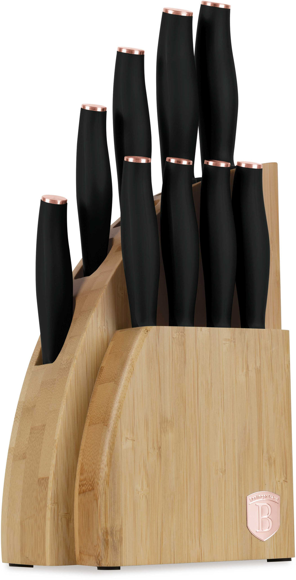 Berlinger Haus Messenblok Zwart Roségoud 10-delig - Koksmes, Broodmes, Santokumes, Officemes, Schilmes & 4 Steakmessen