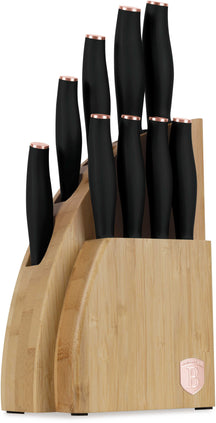 Berlinger Haus Messenblok Zwart Roségoud 10-delig - Koksmes, Broodmes, Santokumes, Officemes, Schilmes & 4 Steakmessen