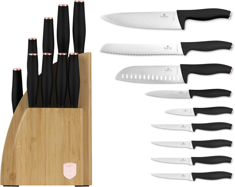 Berlinger Haus Messenblok Zwart Roségoud 10-delig - Koksmes, Broodmes, Santokumes, Officemes, Schilmes & 4 Steakmessen