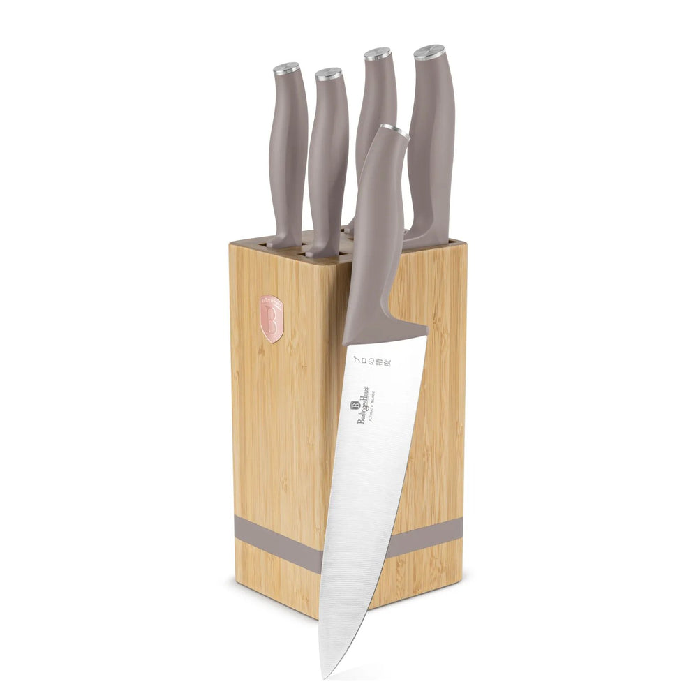 Berlinger Haus Messenblok Taupe 6-delig - Koksmes, Broodmes, Santokumes, Officemes & Schilmes