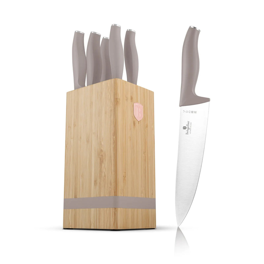 Berlinger Haus Messenblok Taupe 6-delig - Koksmes, Broodmes, Santokumes, Officemes & Schilmes