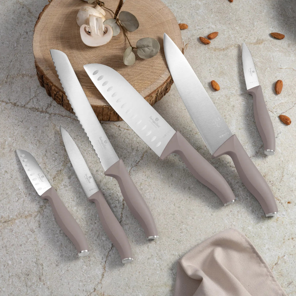 Berlinger Haus Messenblok Taupe 6-delig - Koksmes, Broodmes, Santokumes, Officemes & Schilmes