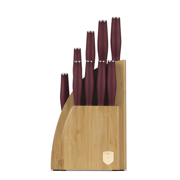 BerlingerHaus Messenblok Mat Bordeaux 10-delig - Koksmes, Broodmes, Santokumes, Officemes, Schilmes & 4 Steakmessen