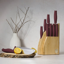 BerlingerHaus Messenblok Mat Bordeaux 10-delig - Koksmes, Broodmes, Santokumes, Officemes, Schilmes & 4 Steakmessen
