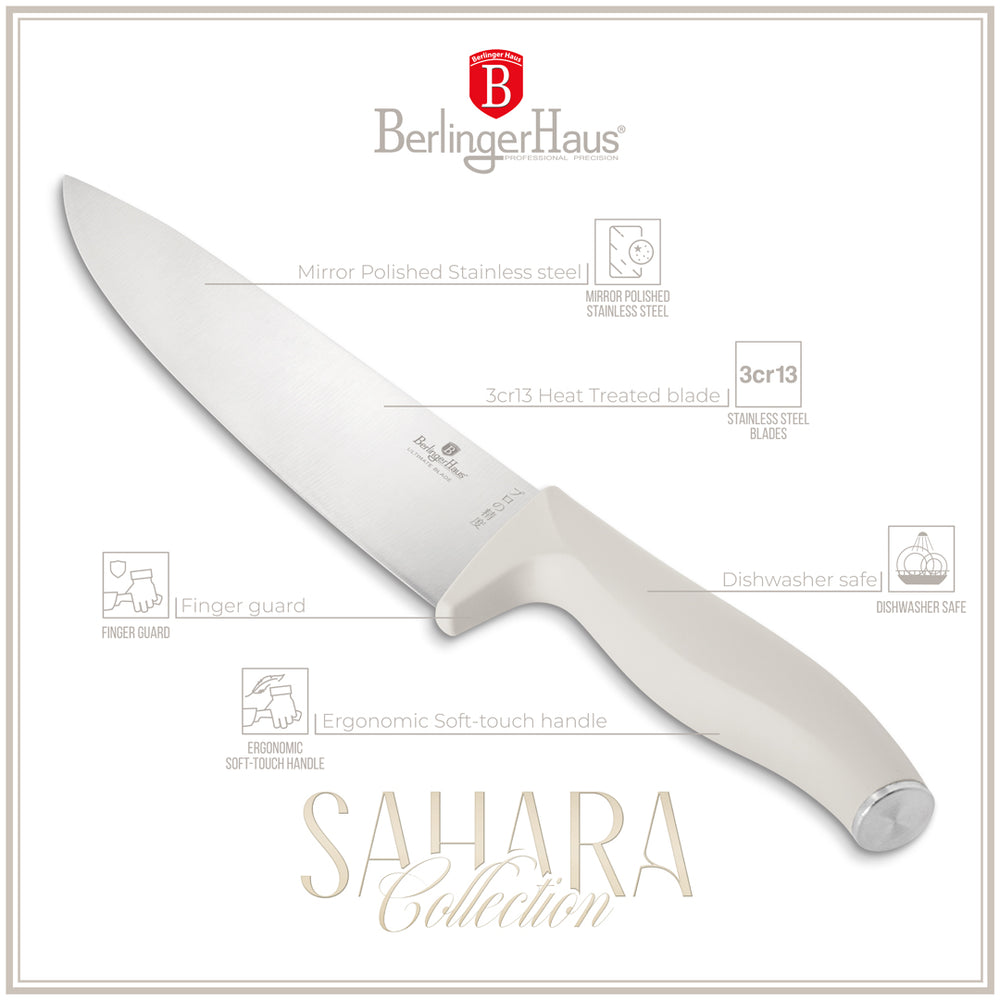 Berlinger Haus Messenblok Mat Crème 10-delig - Koksmes, Broodmes, Santokumes, Officemes, Schilmes & 4 Steakmessen