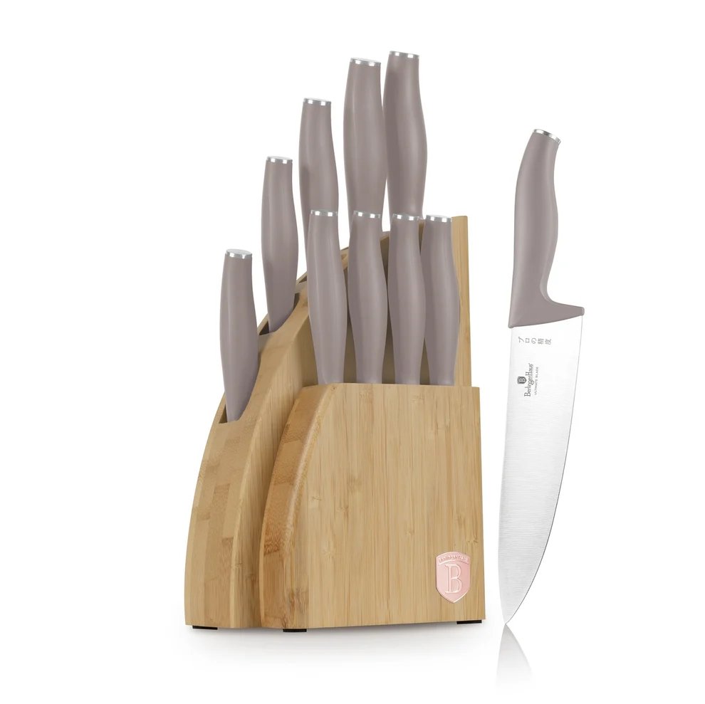Berlinger Haus Messenblok Taupe 10-delig - Koksmes, Broodmes, Santokumes, Officemes, Schilmes & 4 Steakmessen