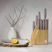 Berlinger Haus Messenblok Taupe 10-delig - Koksmes, Broodmes, Santokumes, Officemes, Schilmes & 4 Steakmessen