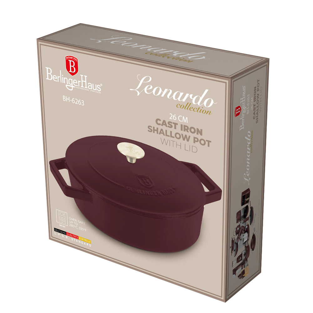BerlingerHaus Hapjespan / Sauteerpan Mat Bordeaux - Gietijzer - ø 26 cm - geschikt voor alle warmtebronnen - geëmailleerde anti-aanbaklaag