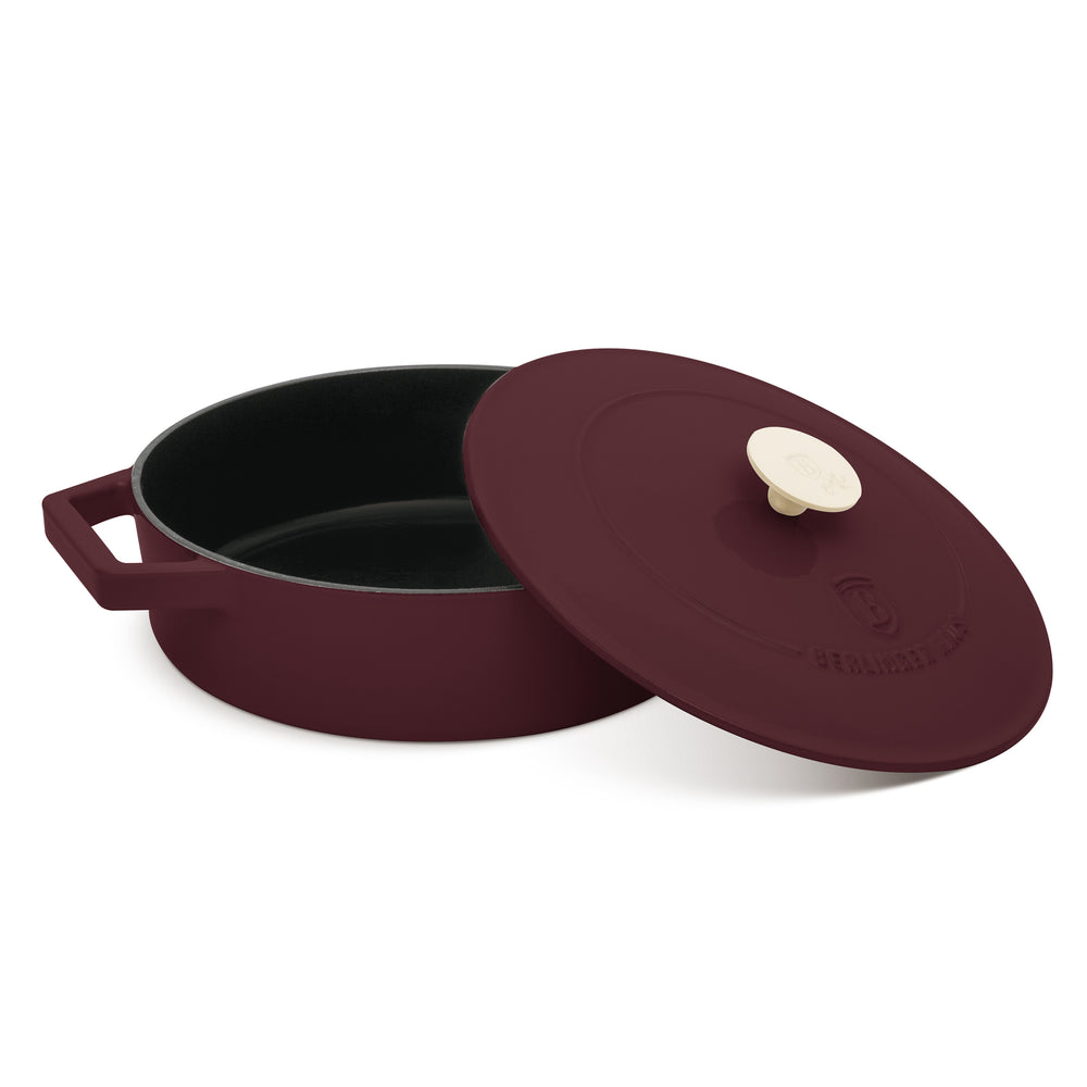 BerlingerHaus Hapjespan / Sauteerpan Mat Bordeaux - Gietijzer - ø 26 cm - geschikt voor alle warmtebronnen - geëmailleerde anti-aanbaklaag