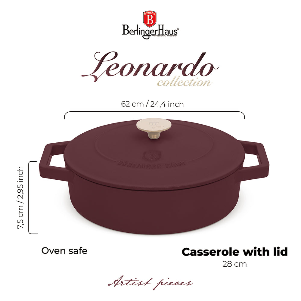 BerlingerHaus Hapjespan / Sauteerpan Mat Bordeaux - Gietijzer - ø 26 cm - geschikt voor alle warmtebronnen - geëmailleerde anti-aanbaklaag