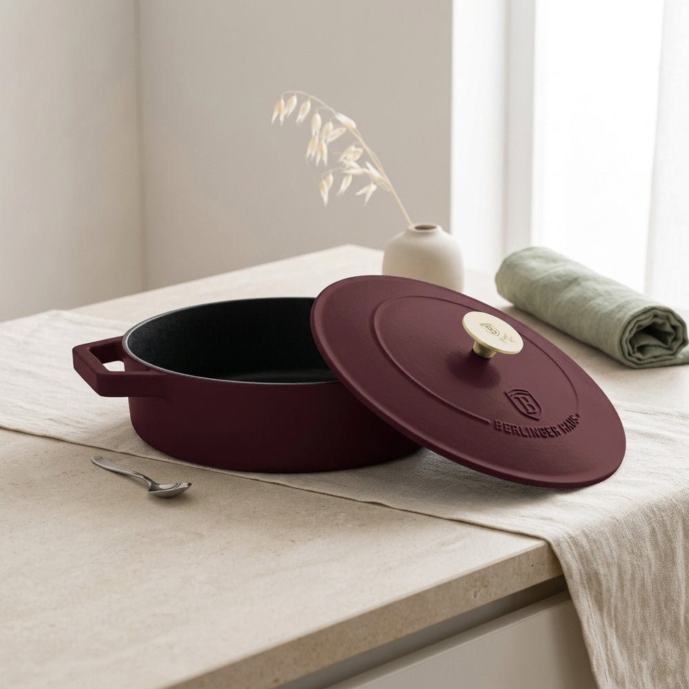 BerlingerHaus Hapjespan / Sauteerpan Mat Bordeaux - Gietijzer - ø 26 cm - geschikt voor alle warmtebronnen - geëmailleerde anti-aanbaklaag
