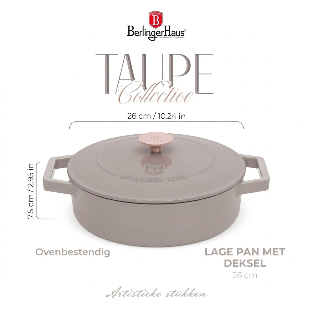 Berlinger Haus Hapjespan / Sauteerpan Taupe - Gietijzer - ø 26 cm - geschikt voor alle warmtebronnen - geëmailleerde anti-aanbaklaag