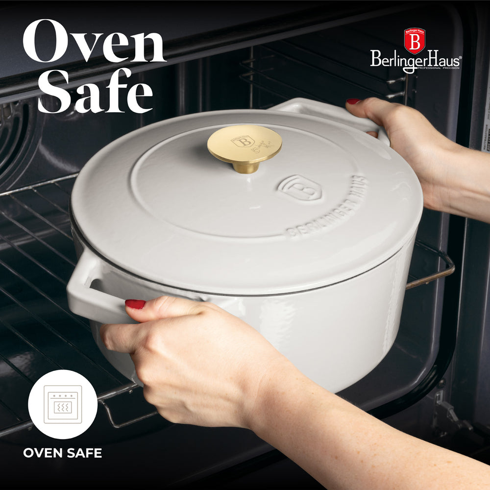 Berlinger Haus Braadpan Mat Crème - Gietijzer - ø 24 cm - geschikt voor alle warmtebronnen - geëmailleerde anti-aanbaklaag