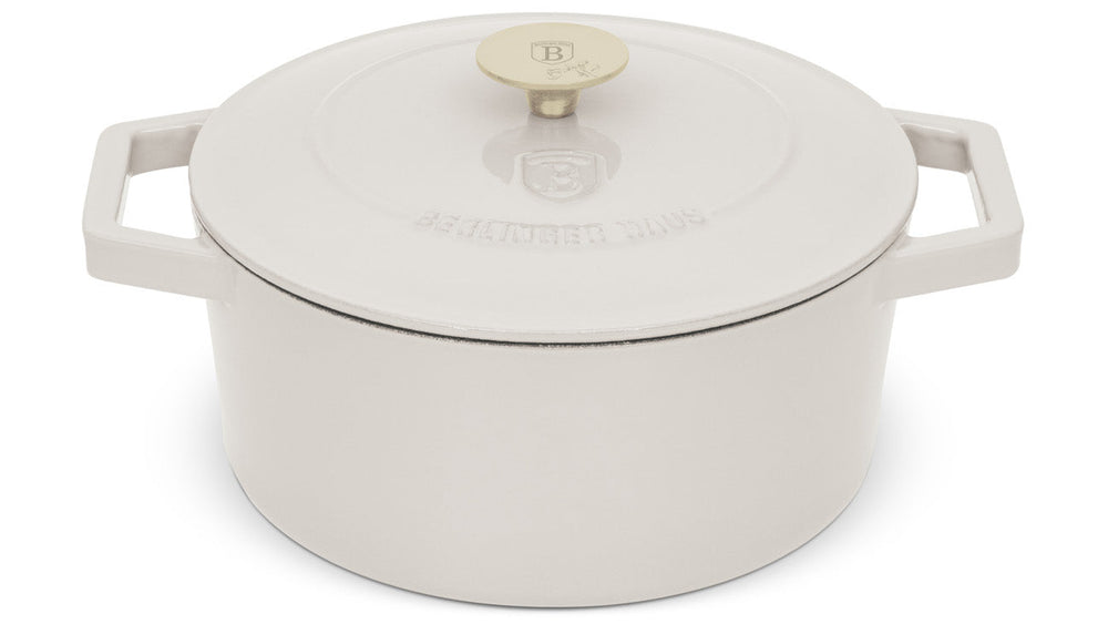 Berlinger Haus Braadpan Mat Crème - Gietijzer - ø 24 cm - geschikt voor alle warmtebronnen - geëmailleerde anti-aanbaklaag