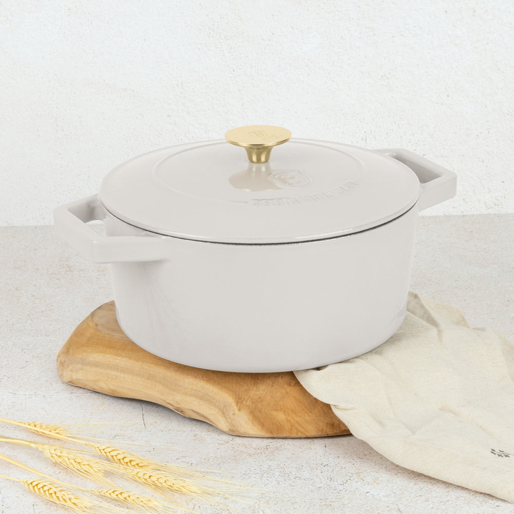 Berlinger Haus Braadpan Mat Crème - Gietijzer - ø 24 cm - geschikt voor alle warmtebronnen - geëmailleerde anti-aanbaklaag