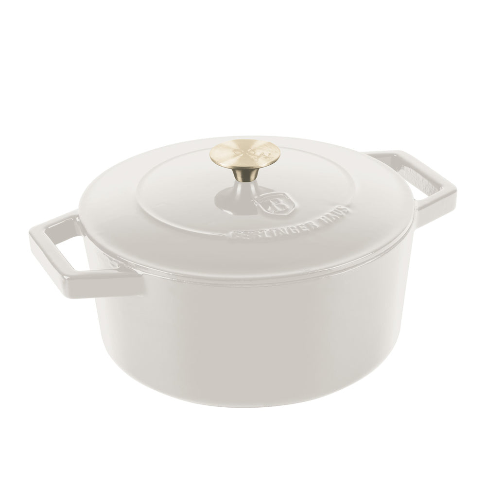 Berlinger Haus Braadpan Mat Crème - Gietijzer - ø 24 cm - geschikt voor alle warmtebronnen - geëmailleerde anti-aanbaklaag