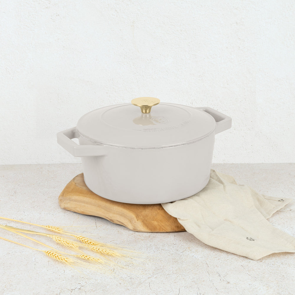 Berlinger Haus Braadpan Mat Crème - Gietijzer - ø 24 cm - geschikt voor alle warmtebronnen - geëmailleerde anti-aanbaklaag