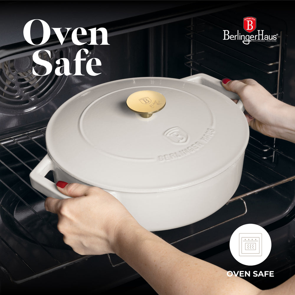 Berlinger Haus Hapjespan / Sauteerpan Mat Crème - Gietijzer - ø 26 cm - geschikt voor alle warmtebronnen - geëmailleerde anti-aanbaklaag