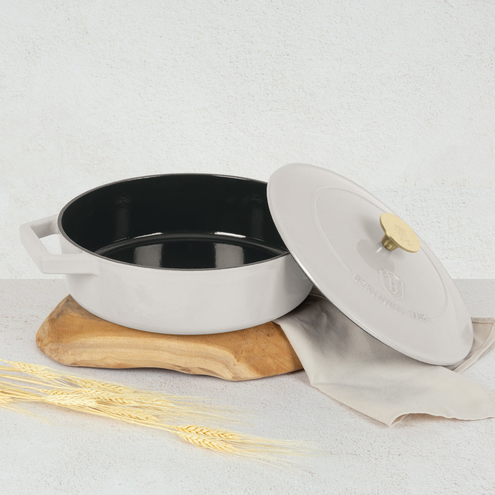 Berlinger Haus Hapjespan / Sauteerpan Mat Crème - Gietijzer - ø 26 cm - geschikt voor alle warmtebronnen - geëmailleerde anti-aanbaklaag