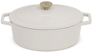 Berlinger Haus Braadpan Mat Crème Ovaal - Gietijzer - 30 x 22 cm - geschikt voor alle warmtebronnen - geëmailleerde anti-aanbaklaag