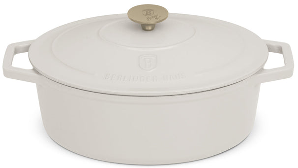 Berlinger Haus Braadpan Mat Crème Ovaal - Gietijzer - 30 x 22 cm - geschikt voor alle warmtebronnen - geëmailleerde anti-aanbaklaag
