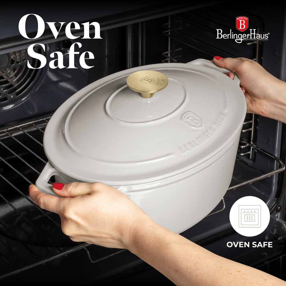 Berlinger Haus Braadpan Mat Crème Ovaal - Gietijzer - 30 x 22 cm - geschikt voor alle warmtebronnen - geëmailleerde anti-aanbaklaag