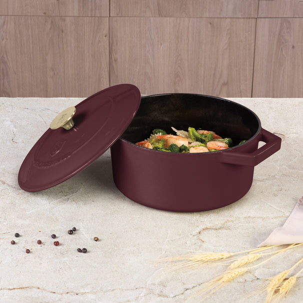 Berlinger Haus Braadpan Mat Bordeaux - Gietijzer - ø 24 cm - geschikt voor alle warmtebronnen - geëmailleerde anti-aanbaklaag
