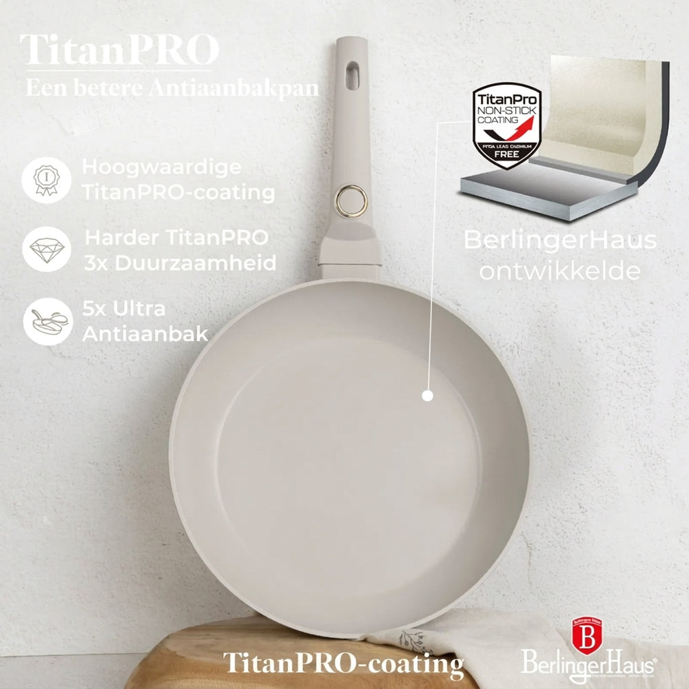 Berlinger Haus Koekenpan Mat Crème ø 20 cm - geschikt voor alle warmtebronnen - standaard anti-aanbaklaag