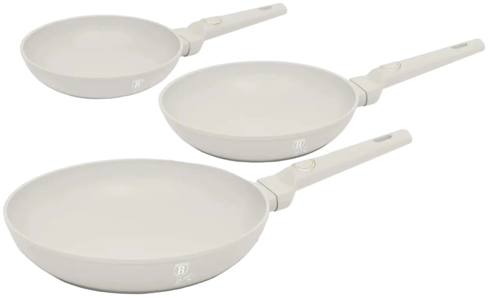 Berlinger Haus Koekenpannenset Mat Crème 3-Delig - ø 20, 24 & 28 cm - geschikt voor alle warmtebronnen - standaard anti-aanbaklaag