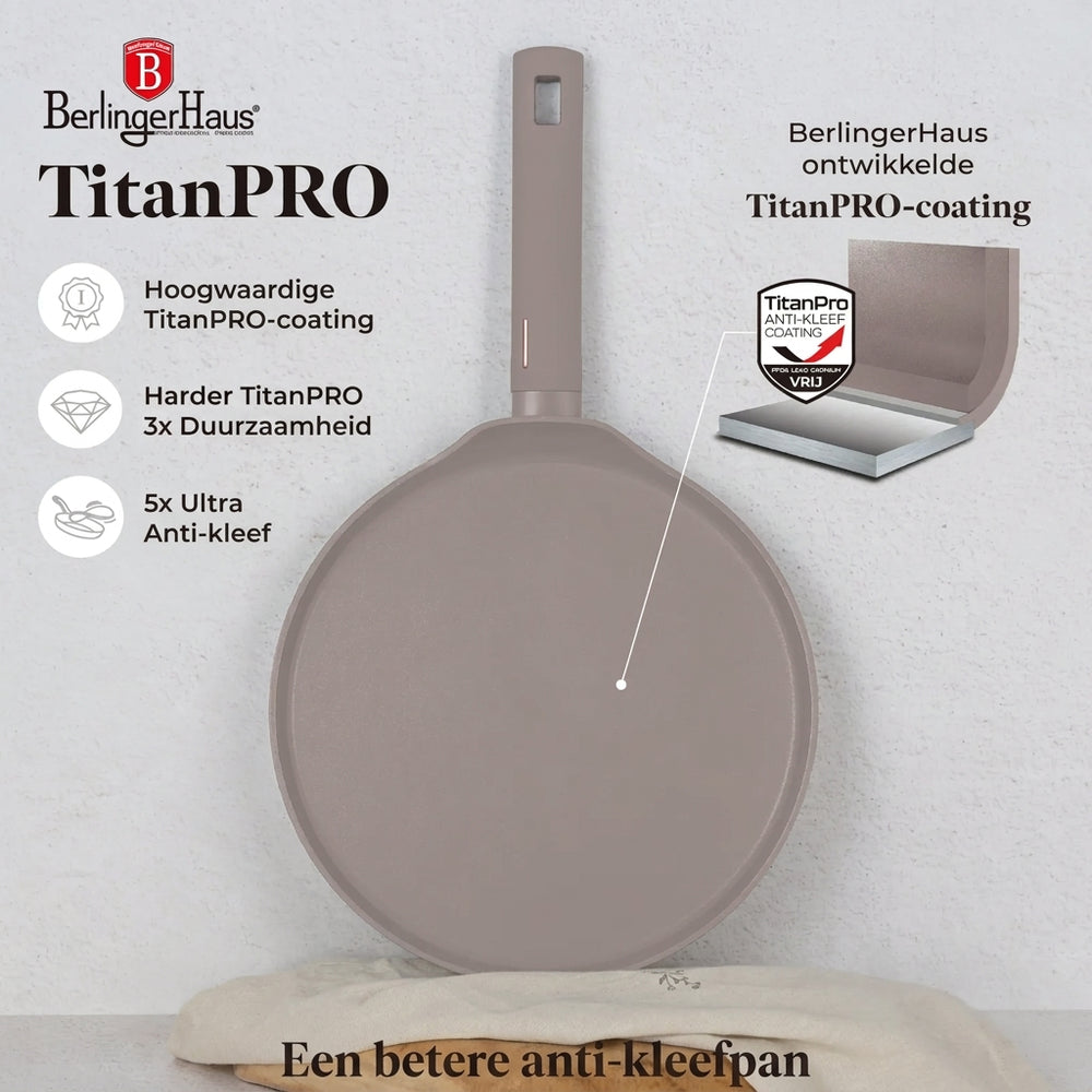 Berlinger Haus Pannenkoekenpan Taupe ø 28 cm  - geschikt voor alle warmtebronnen - standaard anti-aanbaklaag