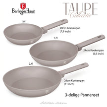 Berlinger Haus Koekenpannenset Taupe 3-Delig - ø 20, 24 & 28 cm - geschikt voor alle warmtebronnen - standaard anti-aanbaklaag