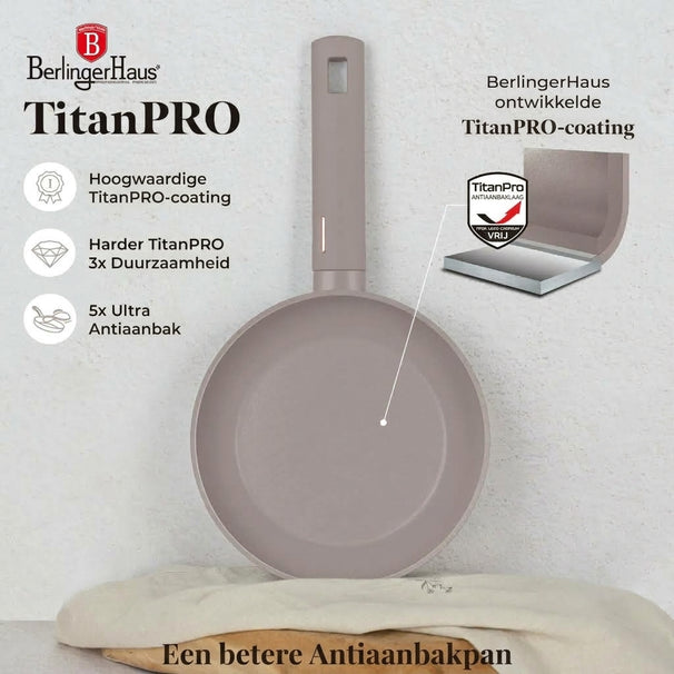 Berlinger Haus Koekenpannenset Taupe 3-Delig - ø 20, 24 & 28 cm - geschikt voor alle warmtebronnen - standaard anti-aanbaklaag
