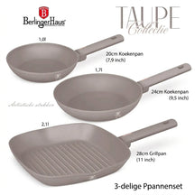 Berlinger Haus Koekenpannenset Taupe 3-Delig - Koekenpan ø 20 & 24 cm, Grillpan 28 cm - Geschikt voor alle warmtebronnen